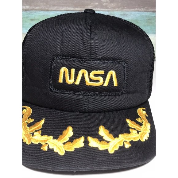 Vintage Cap NASA Astronaut Space Mens Snapback Trucker Mesh Hat Black 80s 90s - Picture 2 of 8